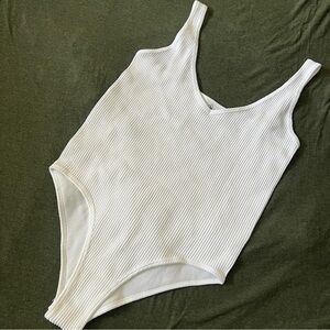 Aura White Ribbed Bodysuit